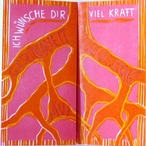Ich wünsche Dir viel Kraft - Grußkarte Grußkarte "Wurzel" rosa/orange