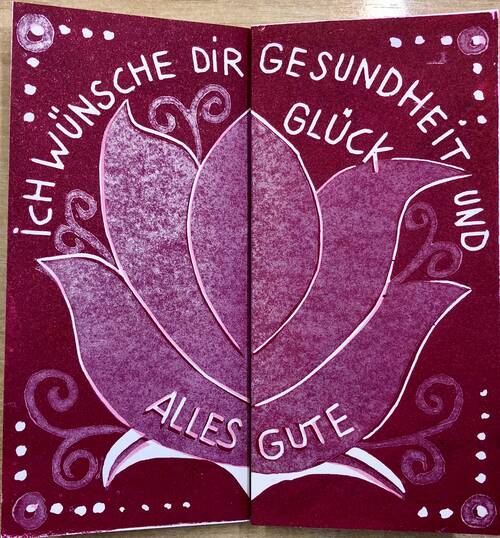 Ich wünsche Dir Gesundheit und Glück - Grußkarte Grußkarte "Lotusblüte" lila-pink
