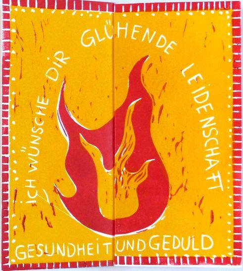 Ich wünsche Dir glühende Leidenschaft, Gesundheit und Geduld - Grußkarte Grußkarte "Flamme" rot/gelb
